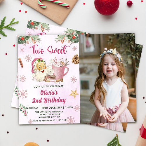 Christmas Cookie Two Sweet 2nd Birthday Photo Invitation