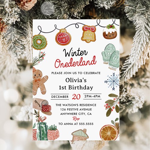  Christmas Cookie Winter Onederland 1st Birthday  Invitation