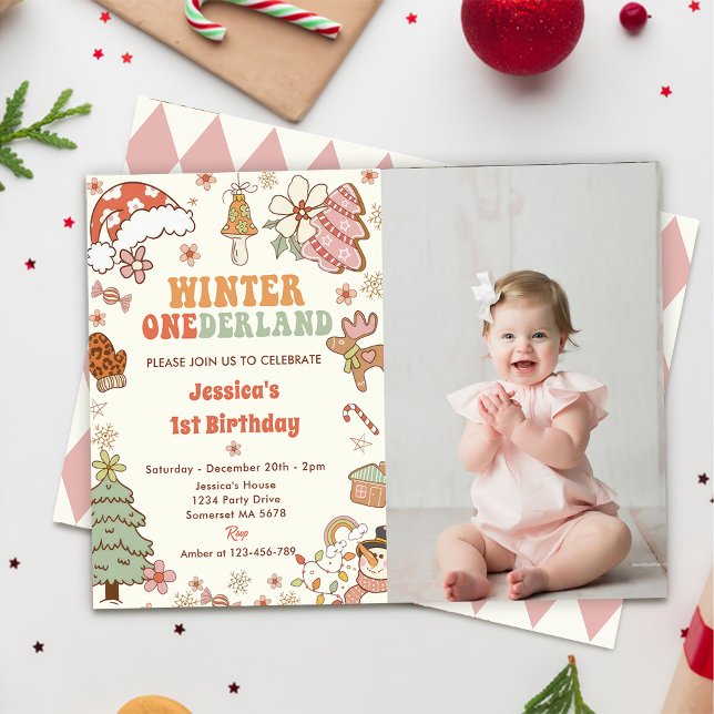 Christmas Cookie Winter Onederland Birthday Photo  Invitation (Creator Uploaded)