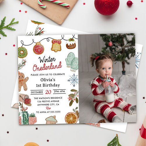  Christmas Cookie Winter Onederland Birthday Photo Invitation