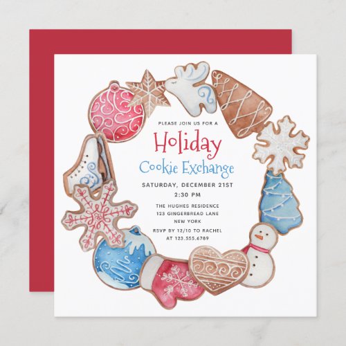 Christmas Cookie Wreath Holiday Cookie Exchange Invitation