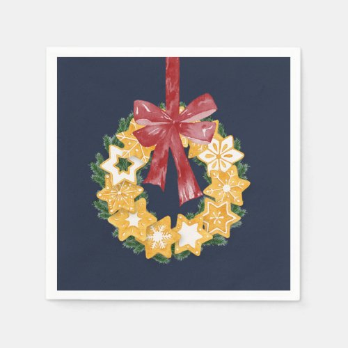 Christmas Cookie Wreath with Blue Grey Background Paper Napkins
