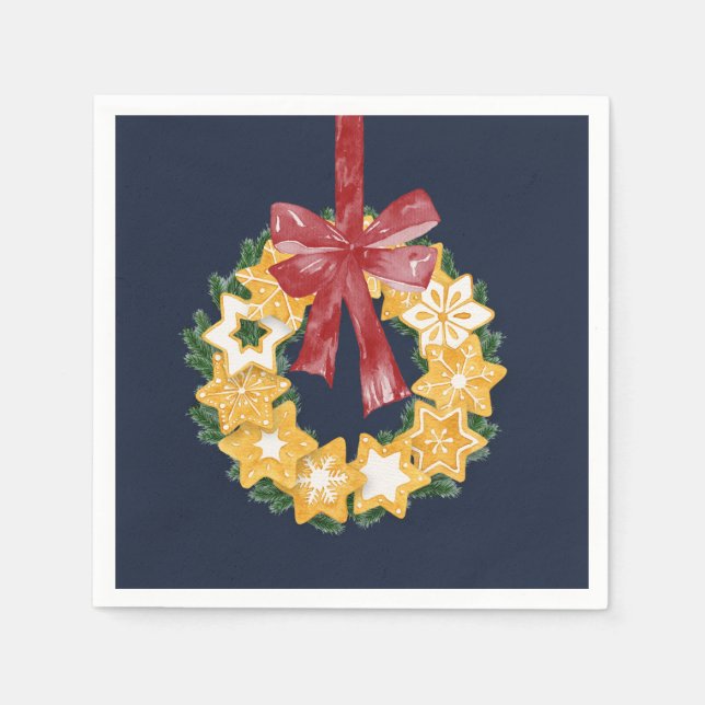 Christmas Cookie Wreath with Blue Grey Background Paper Napkins (Front)