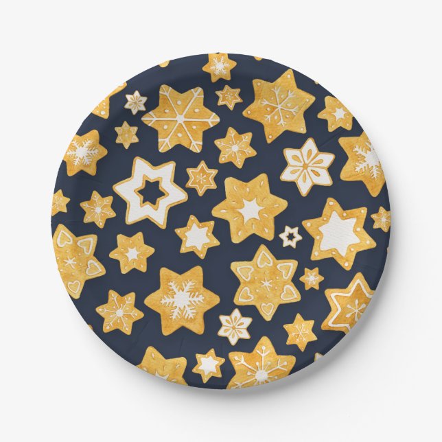 Christmas Cookie Wreath with Blue Grey Background Paper Plates (Front)