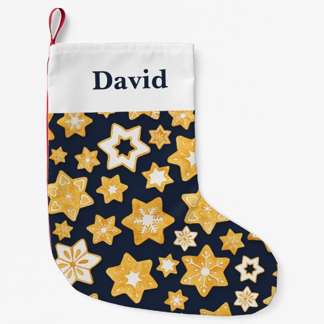 Christmas Cookie Wreath with Blue Grey Background Small Christmas Stocking (Front)