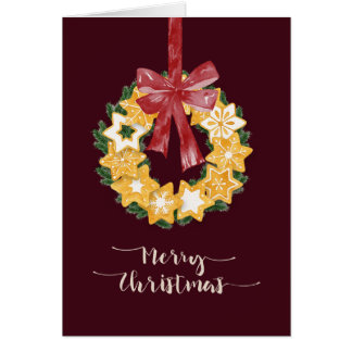 Christmas Cookie Wreath with Burgundy Background Cards