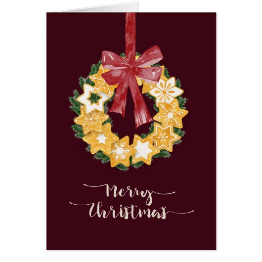 Christmas Cookie Wreath with Burgundy Background Cards (Front)