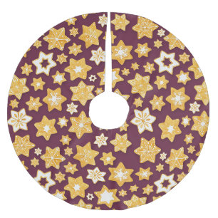 Christmas Cookie Wreath with Deep Plum Background Brushed Polyester Tree Skirt