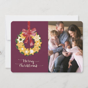 Christmas Cookie Wreath with Deep Plum Background Holiday Card