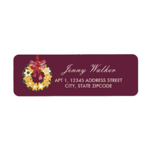 Christmas Cookie Wreath with Deep Plum Background Label