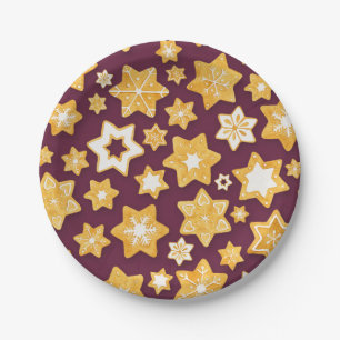 Christmas Cookie Wreath with Deep Plum Background Paper Plates