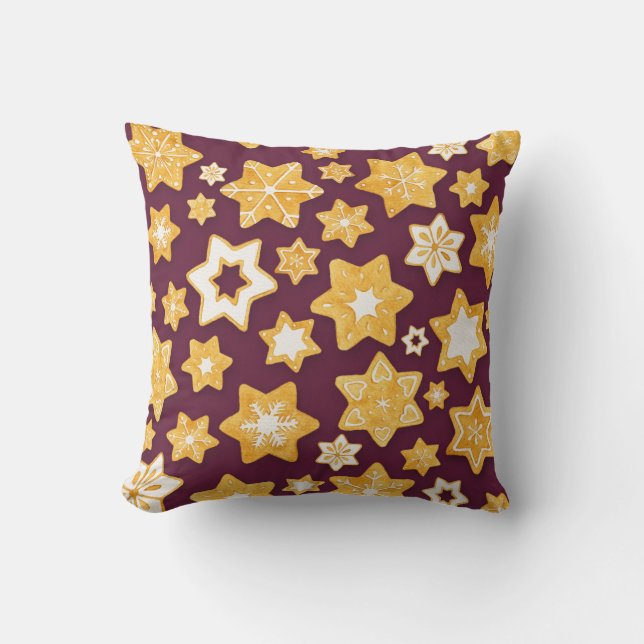 Christmas Cookie Wreath with Deep Plum Background Throw Pillow (Front)