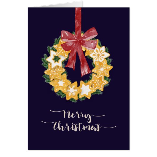 Christmas Cookie Wreath with Navy Blue Background Cards (Front)