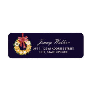Christmas Cookie Wreath with Navy Blue Background Label