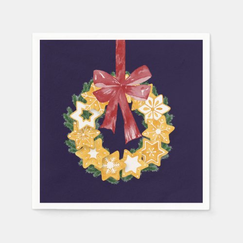 Christmas Cookie Wreath with Navy Blue Background Paper Napkins