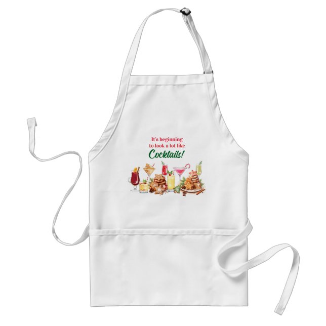 Christmas Cookies and Cocktails Holiday Adult Apron (Front)