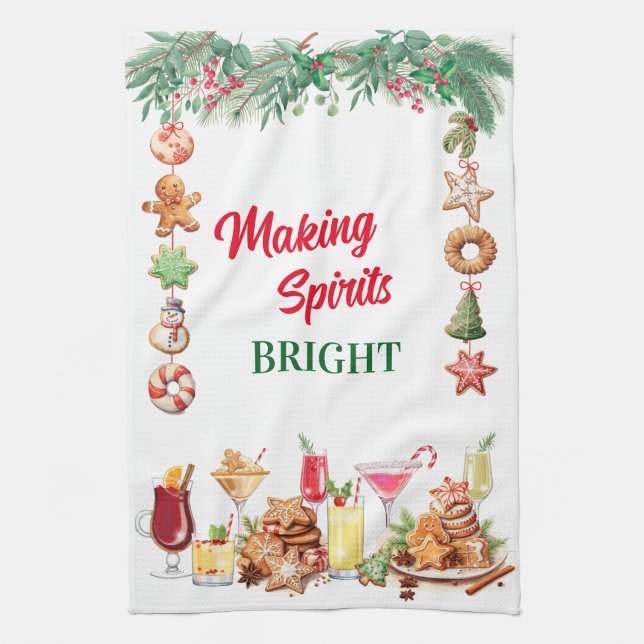 Christmas Cookies and Cocktails Kitchen Towel (Vertical)