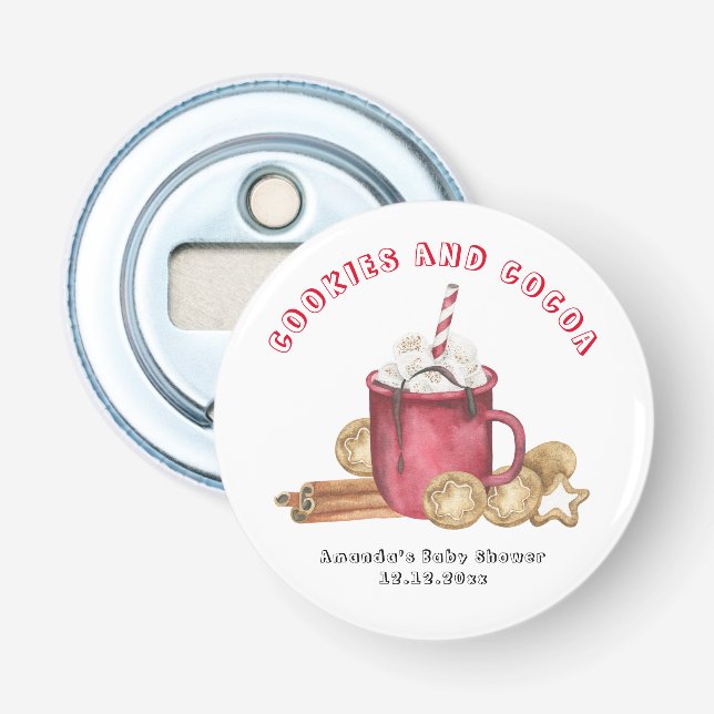 Christmas cookies and cocoa baby shower bottle opener (Front)