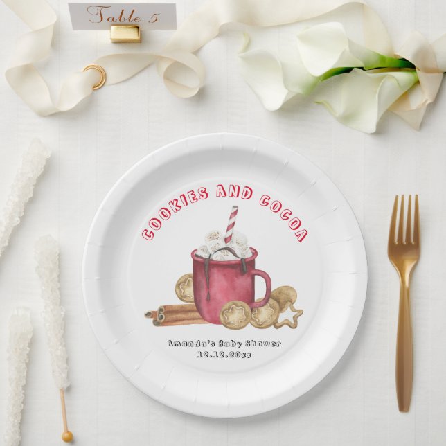 Christmas cookies and cocoa baby shower paper plates (Wedding)
