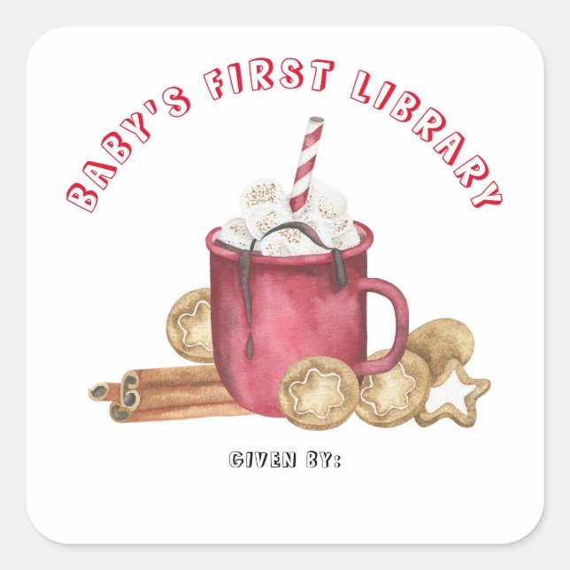 Christmas cookies and cocoa baby's first library square sticker (Front)