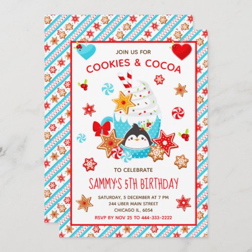 Christmas Cookies and Cocoa Birthday Blue Invitation