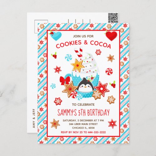 Christmas Cookies and Cocoa Birthday Blue Postcard