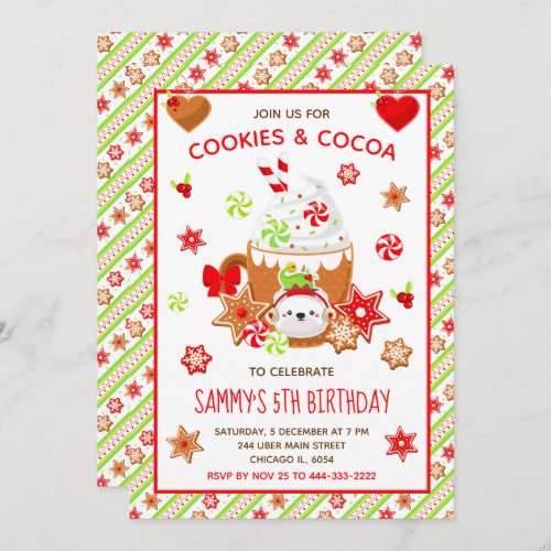 Christmas Cookies and Cocoa Birthday Green Invitation