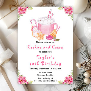 Christmas Cookies and Cocoa Birthday Party Pink Invitation