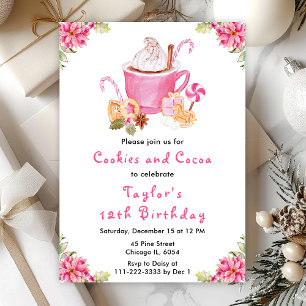 Christmas Cookies and Cocoa Birthday Party Pink Invitation