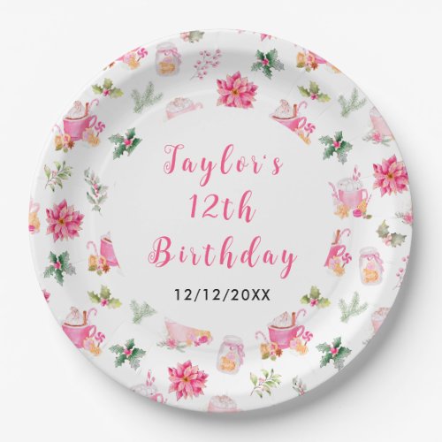 Christmas Cookies and Cocoa Birthday Party Pink Paper Plates