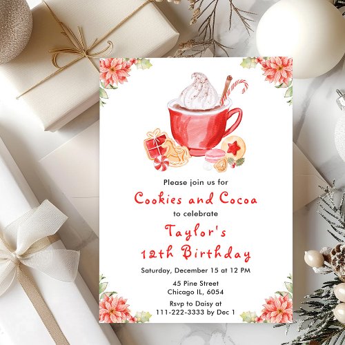 Christmas Cookies and Cocoa Birthday Party Red Invitation