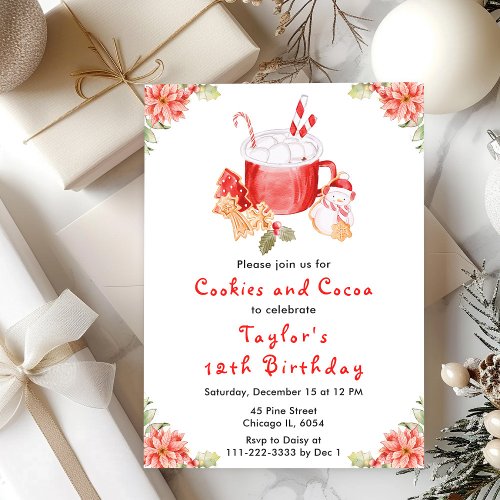 Christmas Cookies and Cocoa Birthday Party Red Invitation