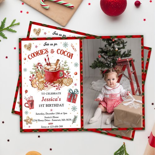  Christmas Cookies and Cocoa Birthday Photo Invitation