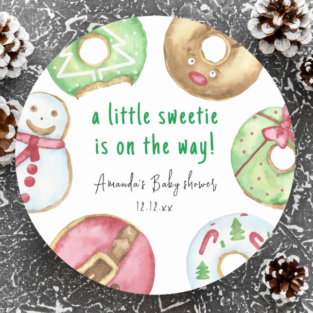 Christmas cookies and donuts baby shower classic round sticker (Creator Uploaded)