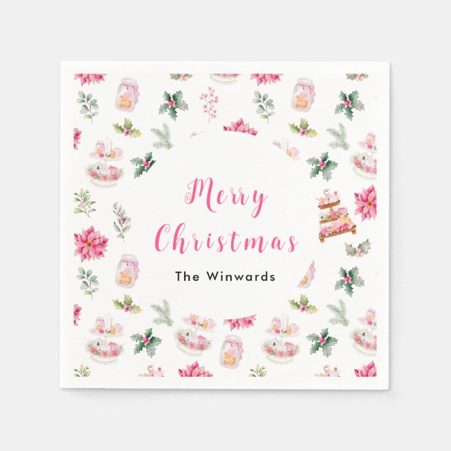 Christmas Cookies and Foliage Pink Napkins (Front)