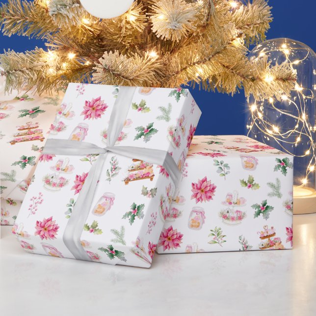 Christmas Cookies and Foliage Pink Wrapping Paper (Holidays)