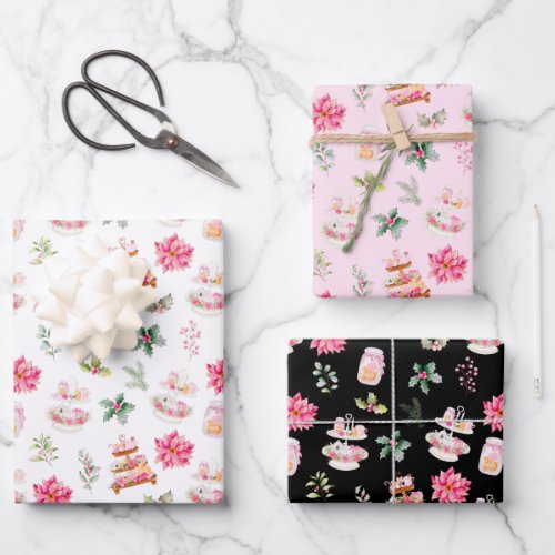 Christmas Cookies and Foliage Pink Wrapping Paper Sheets