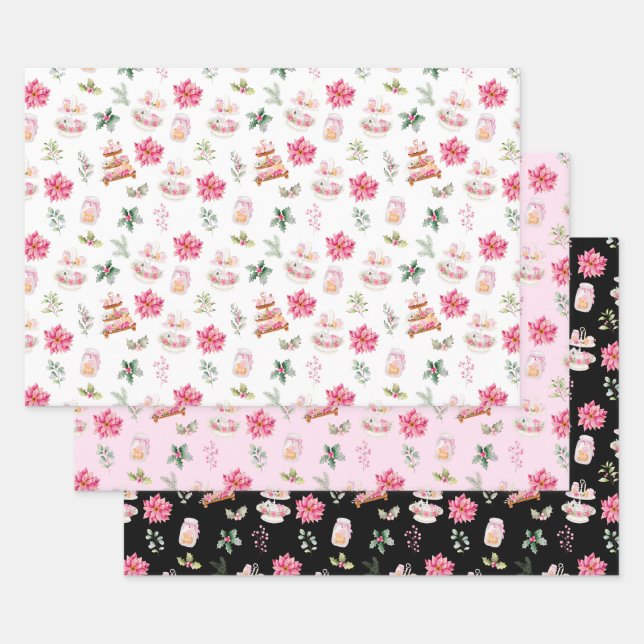 Christmas Cookies and Foliage Pink Wrapping Paper Sheets (Set)