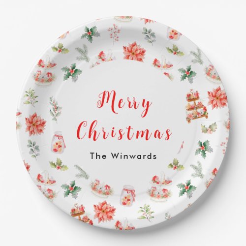 Christmas Cookies and Foliage Red Paper Plates