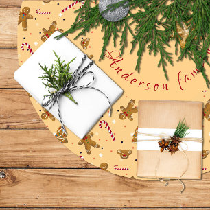 Christmas cookies and gingerbread men, candy canes brushed polyester tree skirt