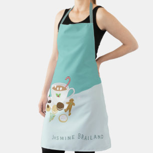 Christmas cookies and hot chocolate custom name apron