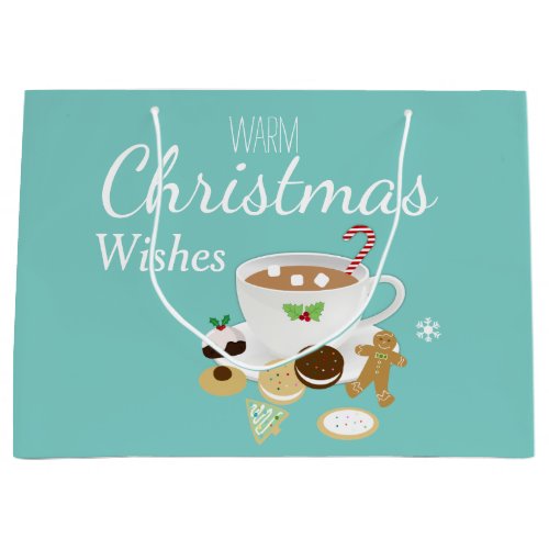 Christmas cookies and hot chocolate holiday    large gift bag