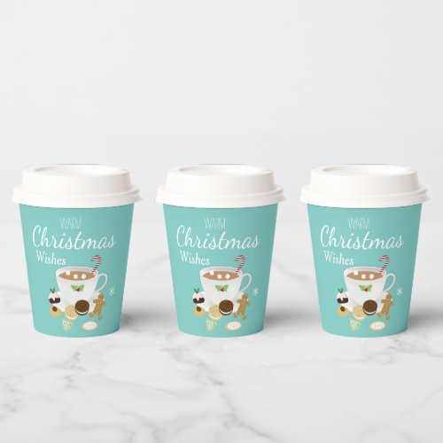 Christmas cookies and hot chocolate holiday       paper cups