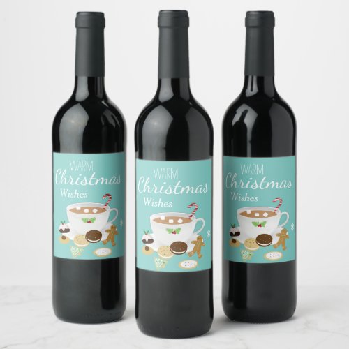 Christmas cookies and hot chocolate holiday        wine label