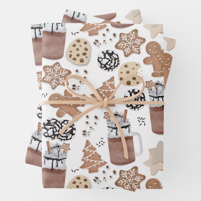 Christmas Cookies and Hot Cocoa Holiday Baking Wrapping Paper Sheets (In situ)