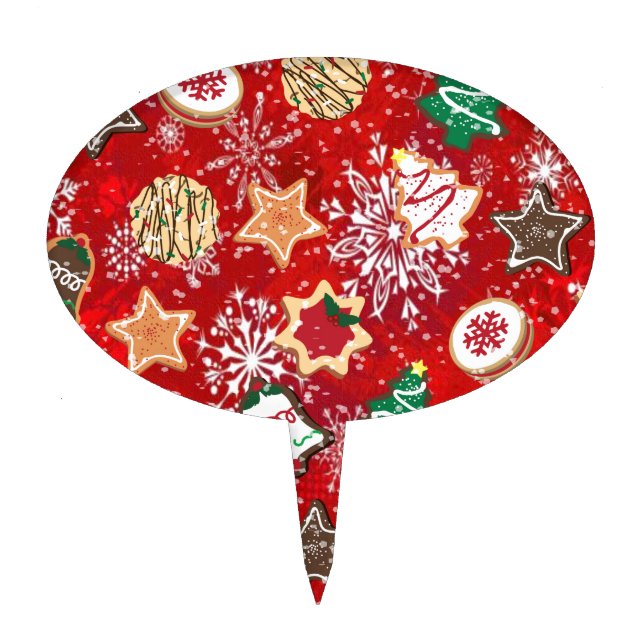 Christmas Cookies and Snowflakes on Red Cake Topper (Front)