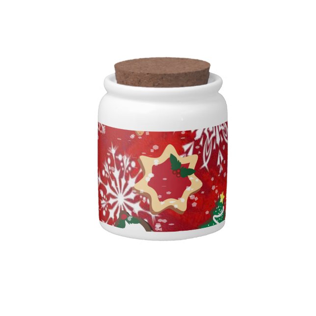Christmas Cookies and Snowflakes on Red Candy Jar (Front)