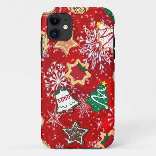 Christmas Cookies and Snowflakes on Red iPhone 11 Case