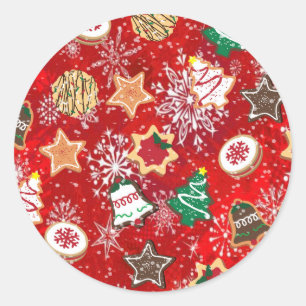 Christmas Cookies and Snowflakes on Red Classic Round Sticker