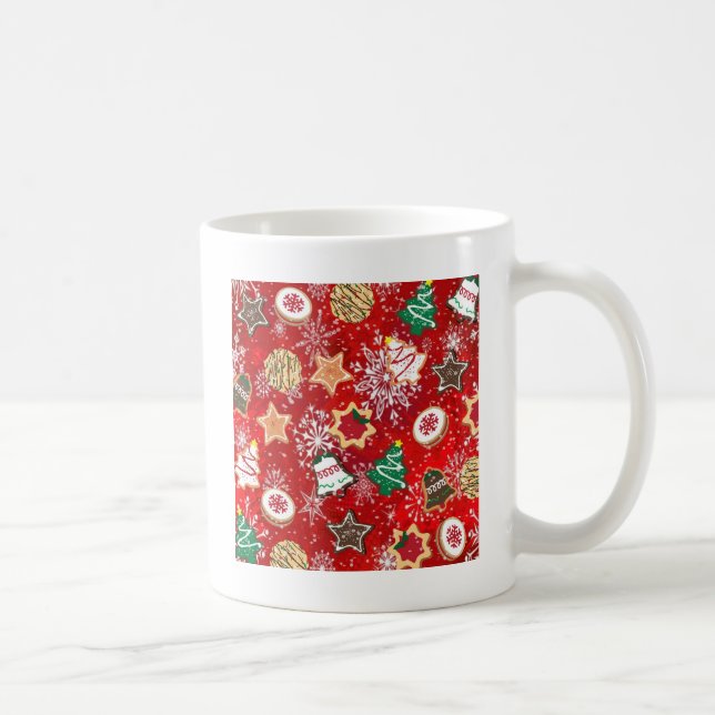Christmas Cookies and Snowflakes on Red Coffee Mug (Right)